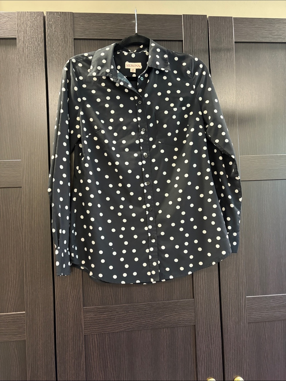 Merona Black and White Polka Dot Long-Sleeve Blouse
